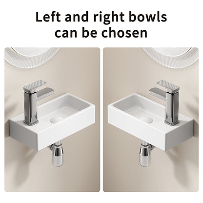 KPUY 14.5" Wall-Mounted Small Bathroom Sink Set | Porcelain Basin + Faucet & Drain | Space-Saving Design