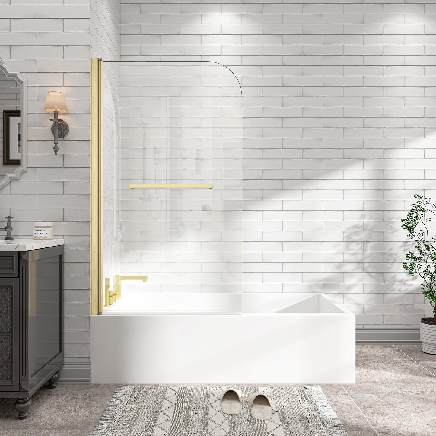 KPUY 32" x 55" Frameless Bathtub Screen | 180° Pivot Shower Door | Reversible