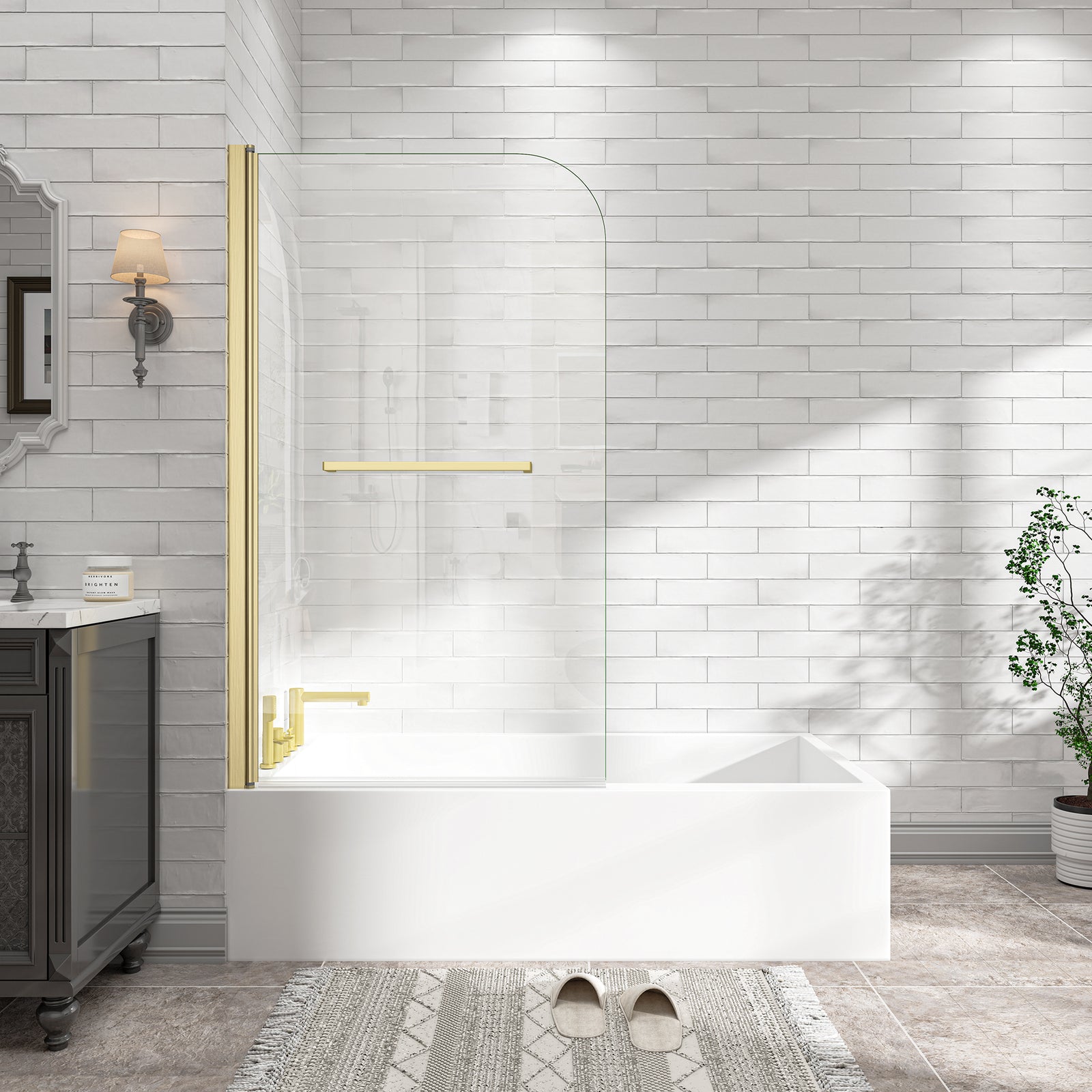 KPUY 32" x 55" Frameless Bathtub Screen | 180° Pivot Shower Door | Reversible
