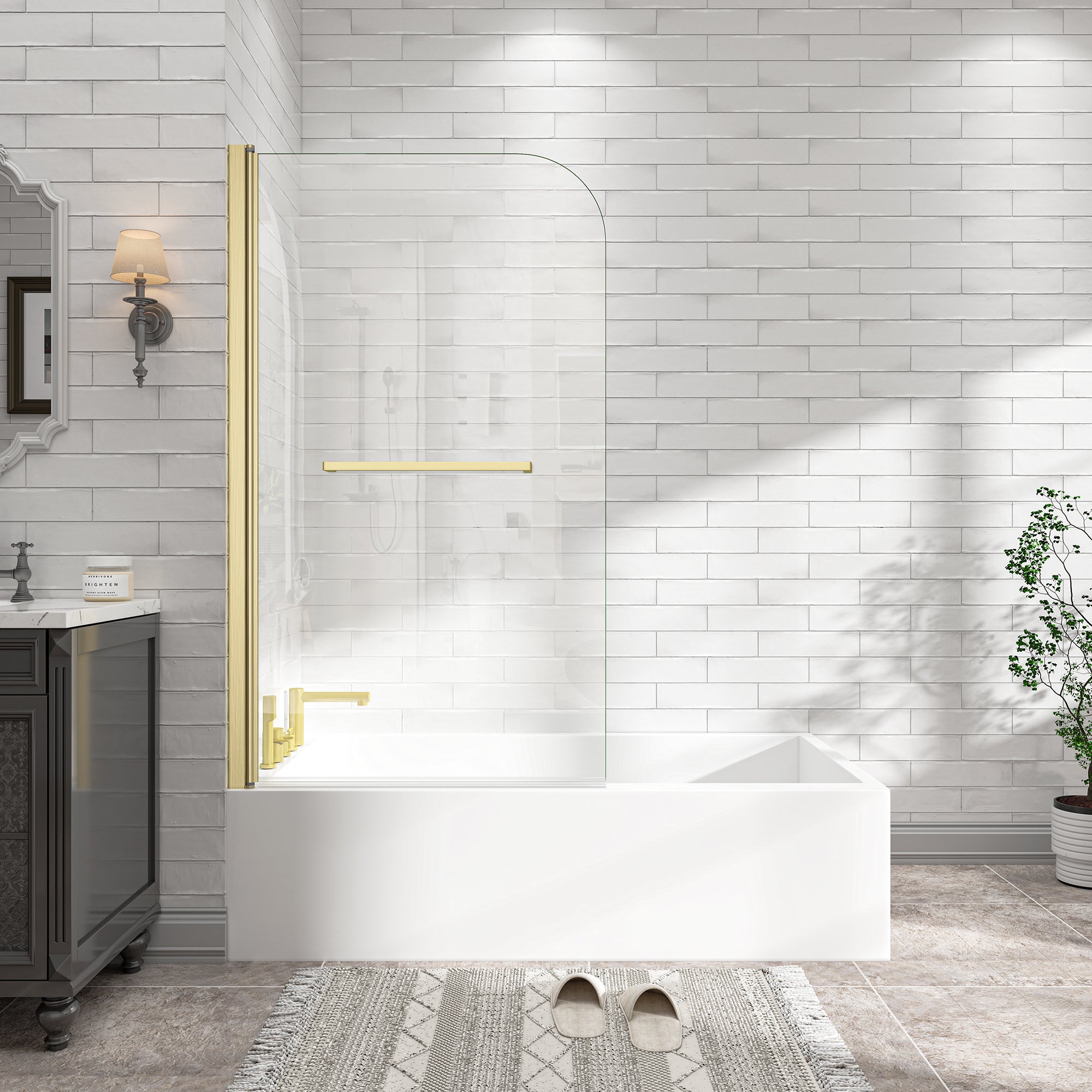 KPUY 32" x 55" Frameless Bathtub Screen | 180° Pivot Shower Door | Reversible
