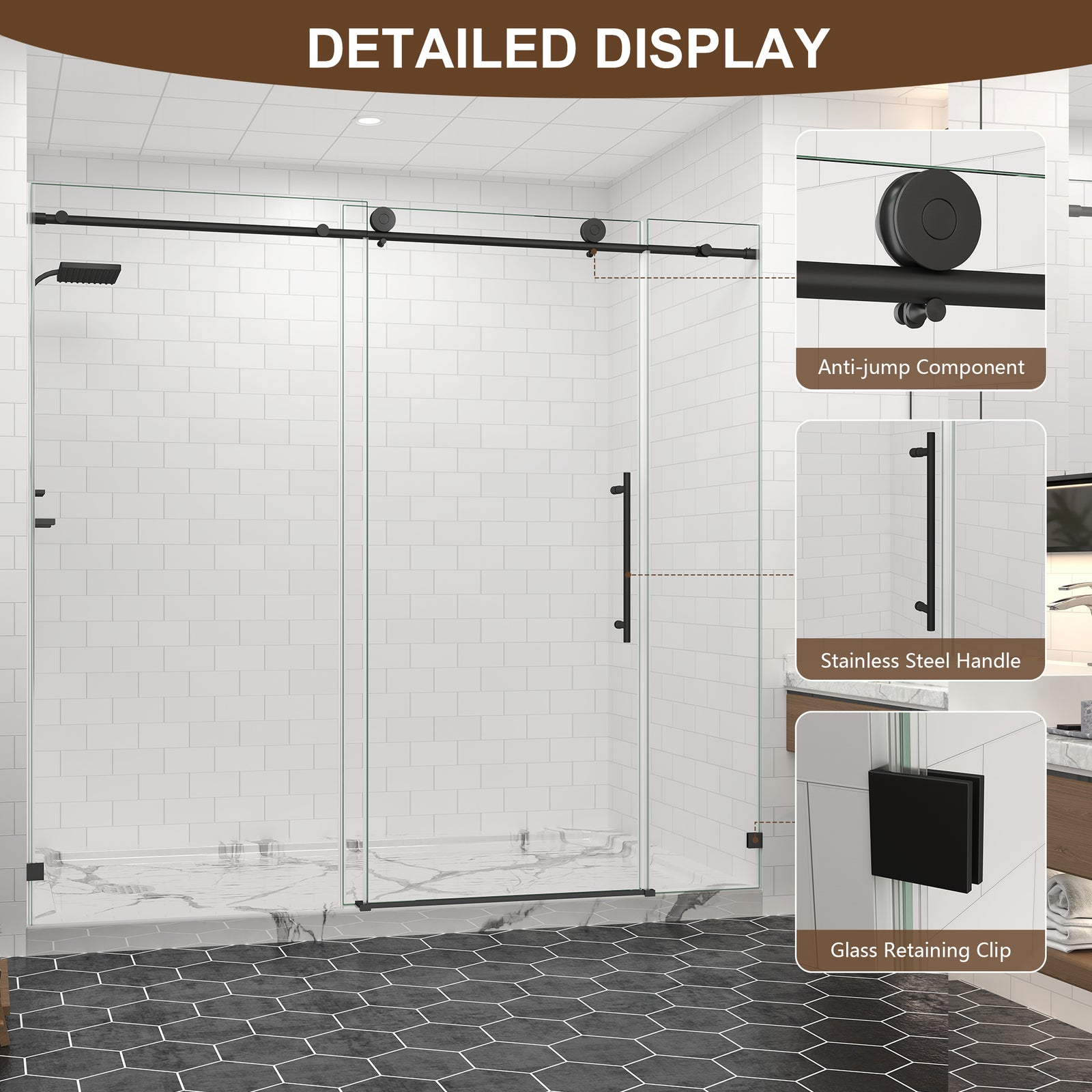 67-72 in. W x 76 in. H Frameless Sliding Shower Door, 5/16 in. Clear Glass