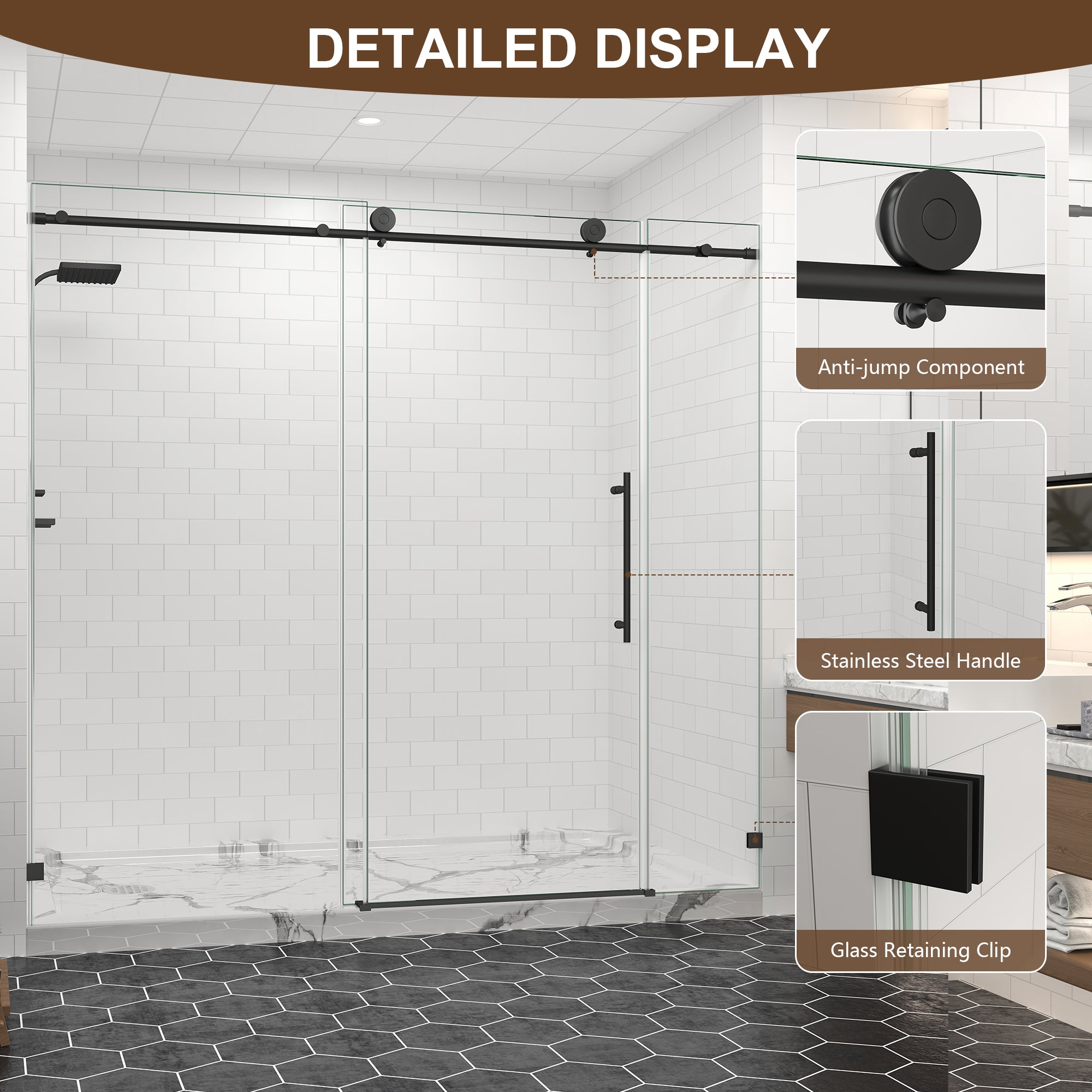 67-72 in. W x 76 in. H Frameless Sliding Shower Door, 5/16 in. Clear Glass