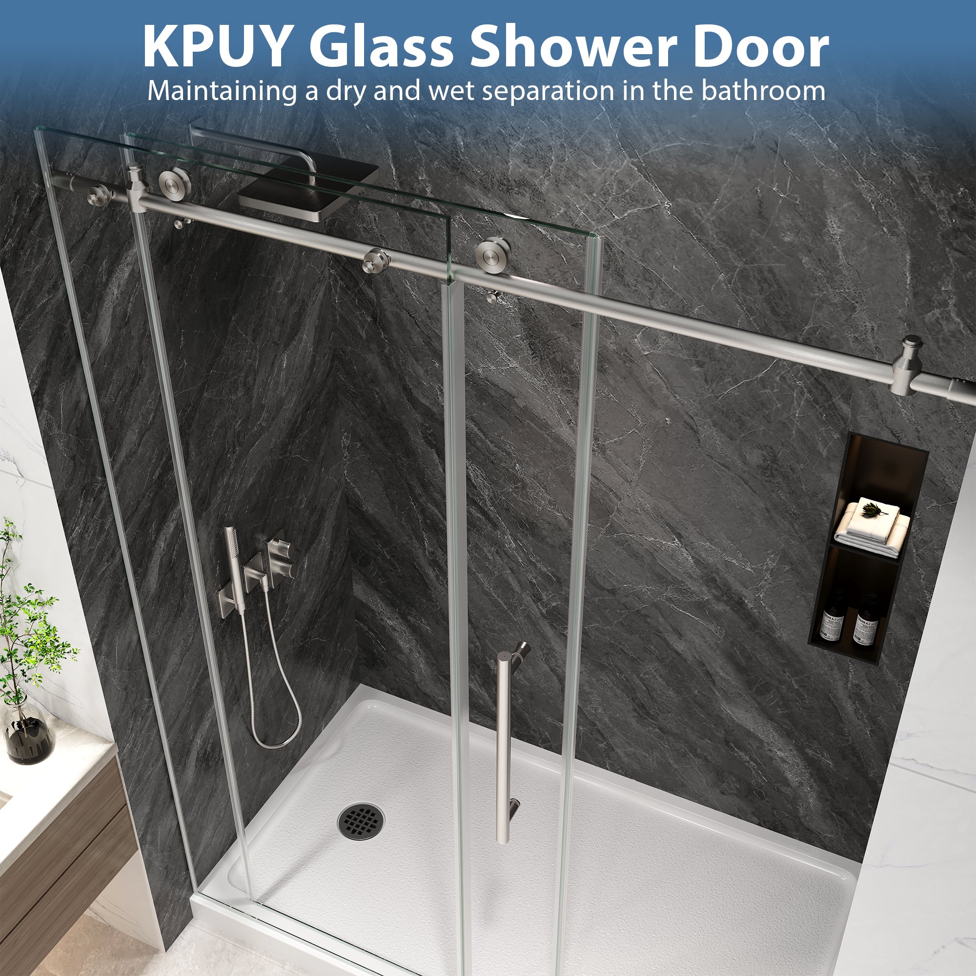 Brushed Nickel Sliding Shower Door, Semi-Frameless, 43–48 in. W x 76 in. H, Model S9811B