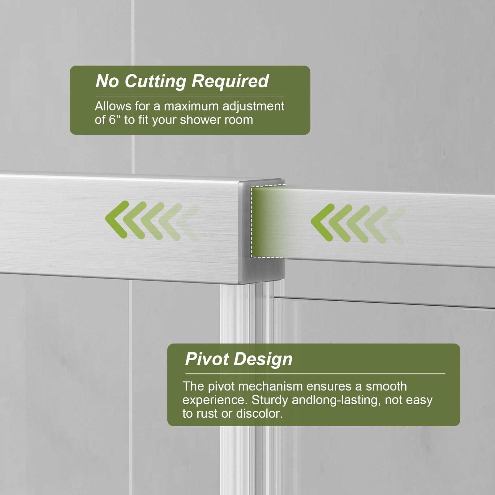 KPUY Semi-Frameless Pivot Shower Door, 1/4" Tempered Glass, Brushed Nickel – 36–42" & 42–48" W x 72" H
