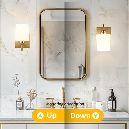 Bathroom Vanity Light Fixture, 1 Light Modern Gold Vanity Lighting Fixture, Lighting Fixture Over Mirror, Wall Sconce with Frosted Glass for Hallway, Bedroom with E26 Socket
