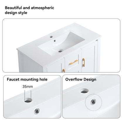 36"White Bathroom Vanity with Single Sink, Combo Cabinet Undermount Sink, Bathroom Storage Cabinet with 2 Doors and 2 Drawer, Soft Closing, Multifunctional Storage