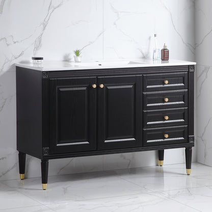 48'' Bathroom Vanity with Top Sink, Bathroom Storage Cabinet with 2 Soft Closing Doors and 3 Drawers, Single Sink Bathroom Vanity. black
