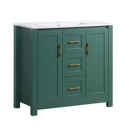 36"Green Bathroom Vanity with Single Sink, Combo Cabinet Undermount Sink, Bathroom Storage Cabinet with 2 Doors and 2 Drawer, Soft Closing, Multifunctional Storage