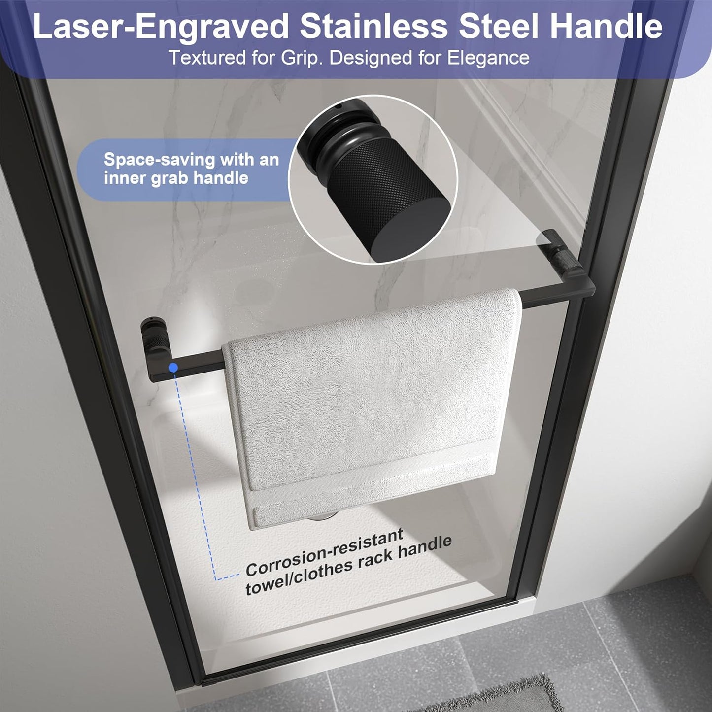 KPUY 72" H Frameless Pivot Shower Door | Swing Design | Adjustable Width (24" - 38")