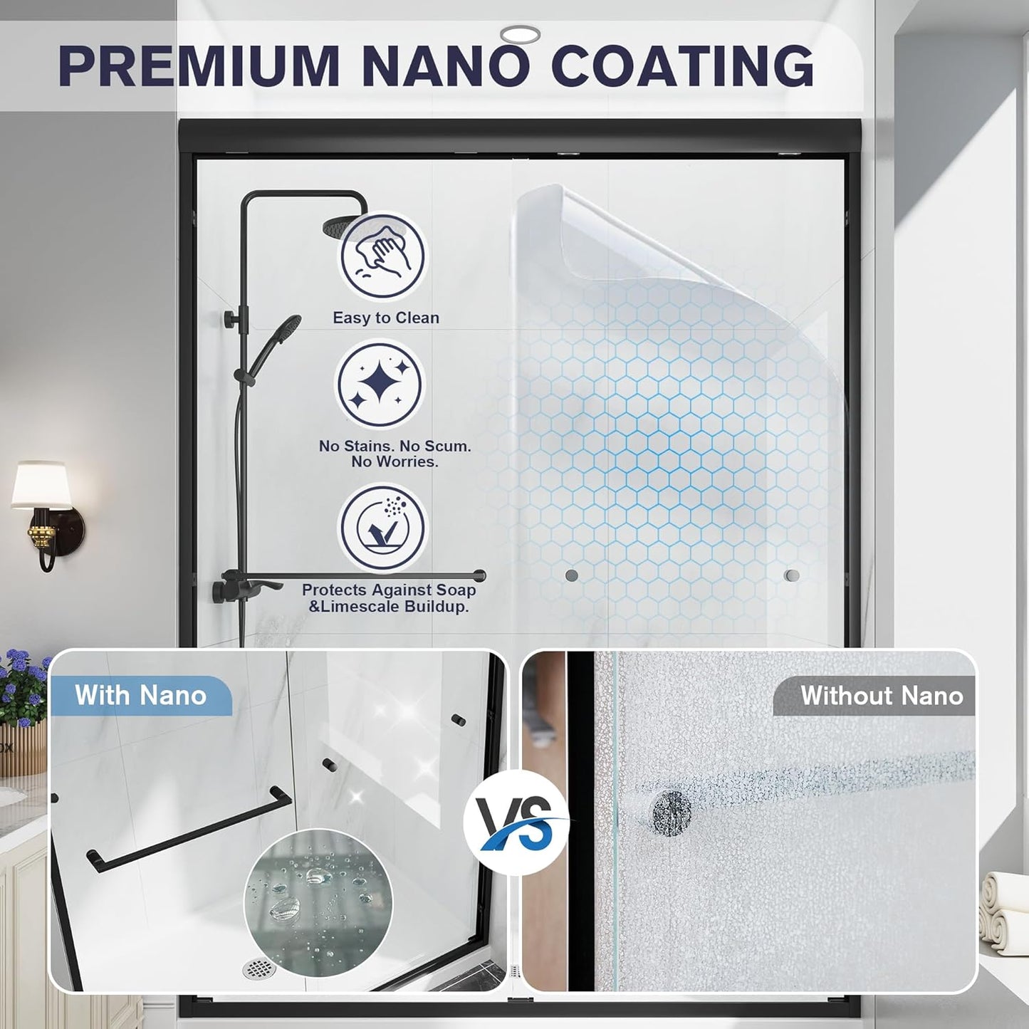 KPUY 70" H Framed Double Sliding Shower Door | Adjustable Width (43" - 60") | Bypass Design