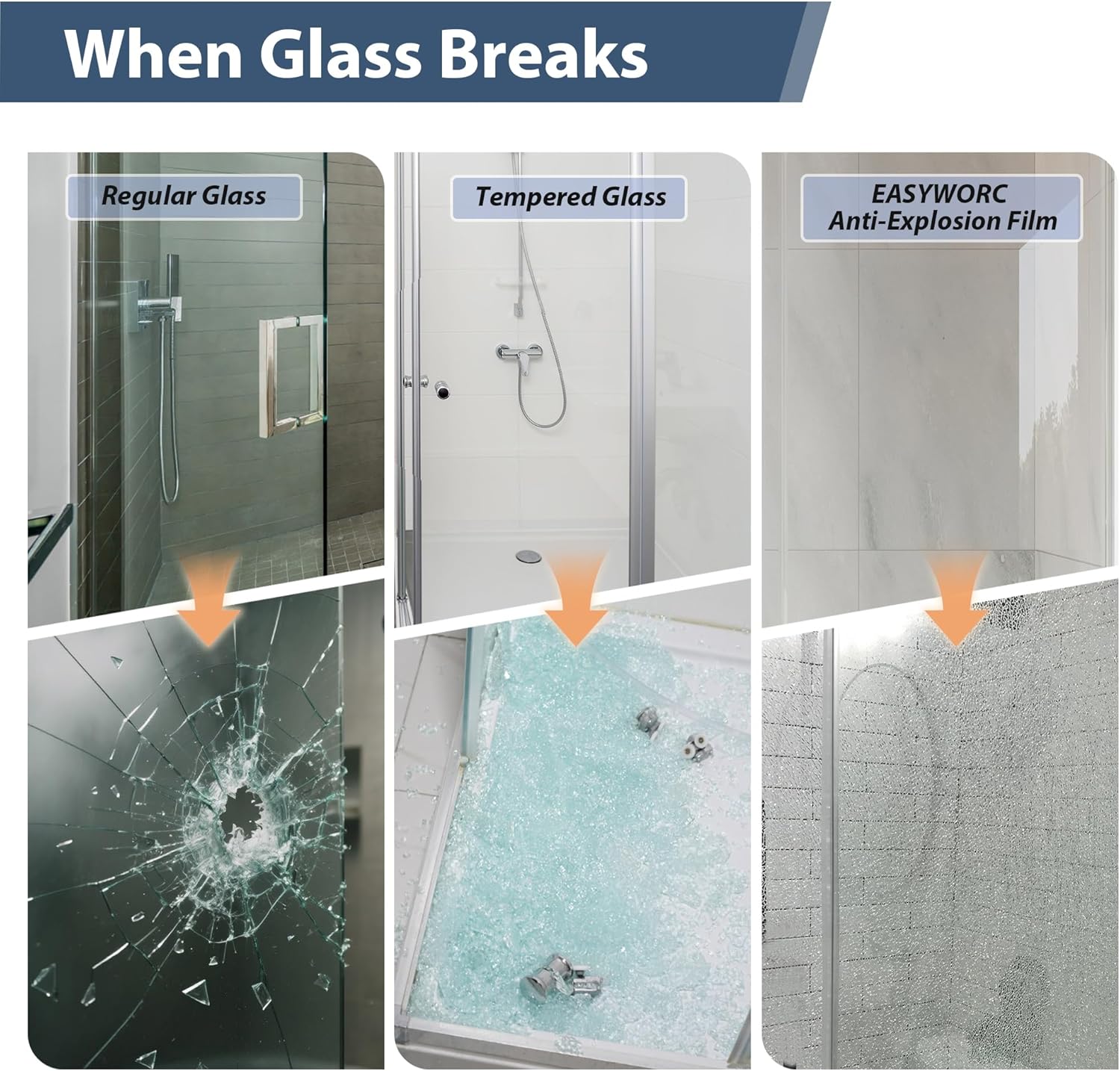 Porte de douche coulissante sans cadre KPUY 76" H | Largeur ajustable (43" - 60") | Verre trempé SGCC 1/4"