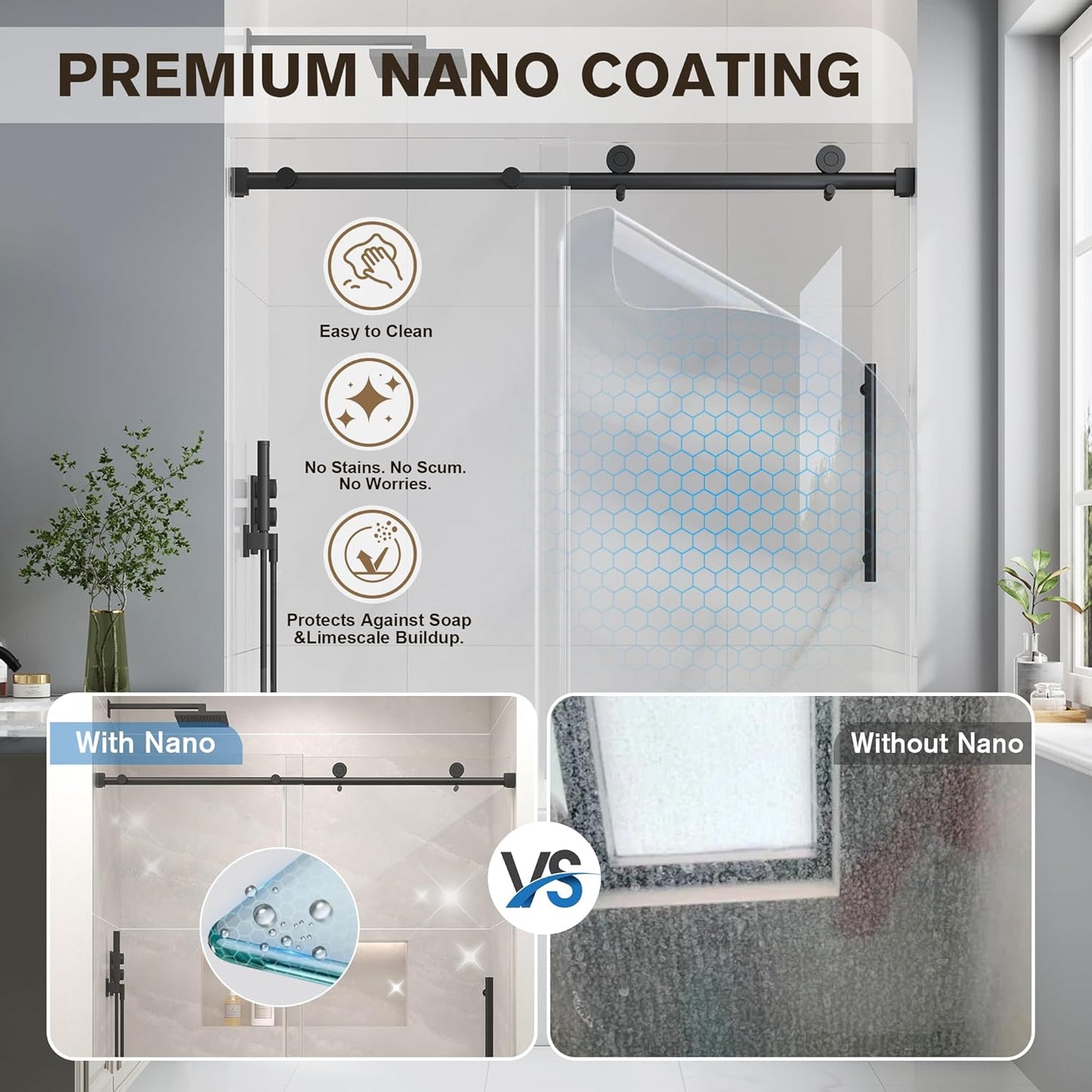 KPUY 55-60" x 60" Frameless Sliding Tub Door | 1/4" SGCC Glass & Stainless Steel