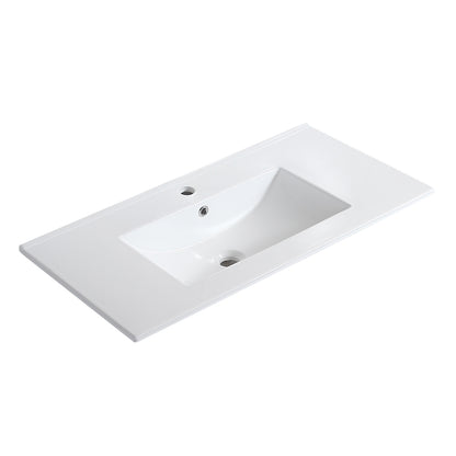 36" Bathroom Vanity with Ceramic Basin, Rattan Bathroom Storage Cabinet with Two Doors and Drawer