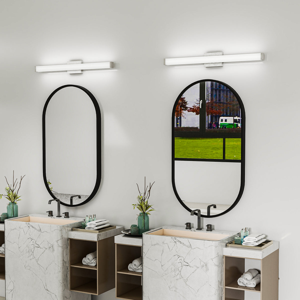 Bathroom Vanity Light Brushed Nickel Square LED 33inch 18W 6000K Cool White Light Wall Bar Lighting Fixtures Over Mirror