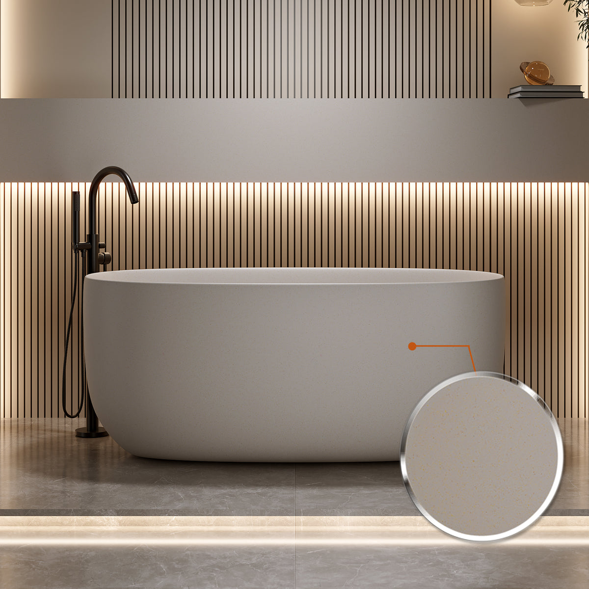 Freestanding Bathtub Resin Stone Soaking Bathtub Solid Surface Modern Tubs with Overflow and Pop-up Drain