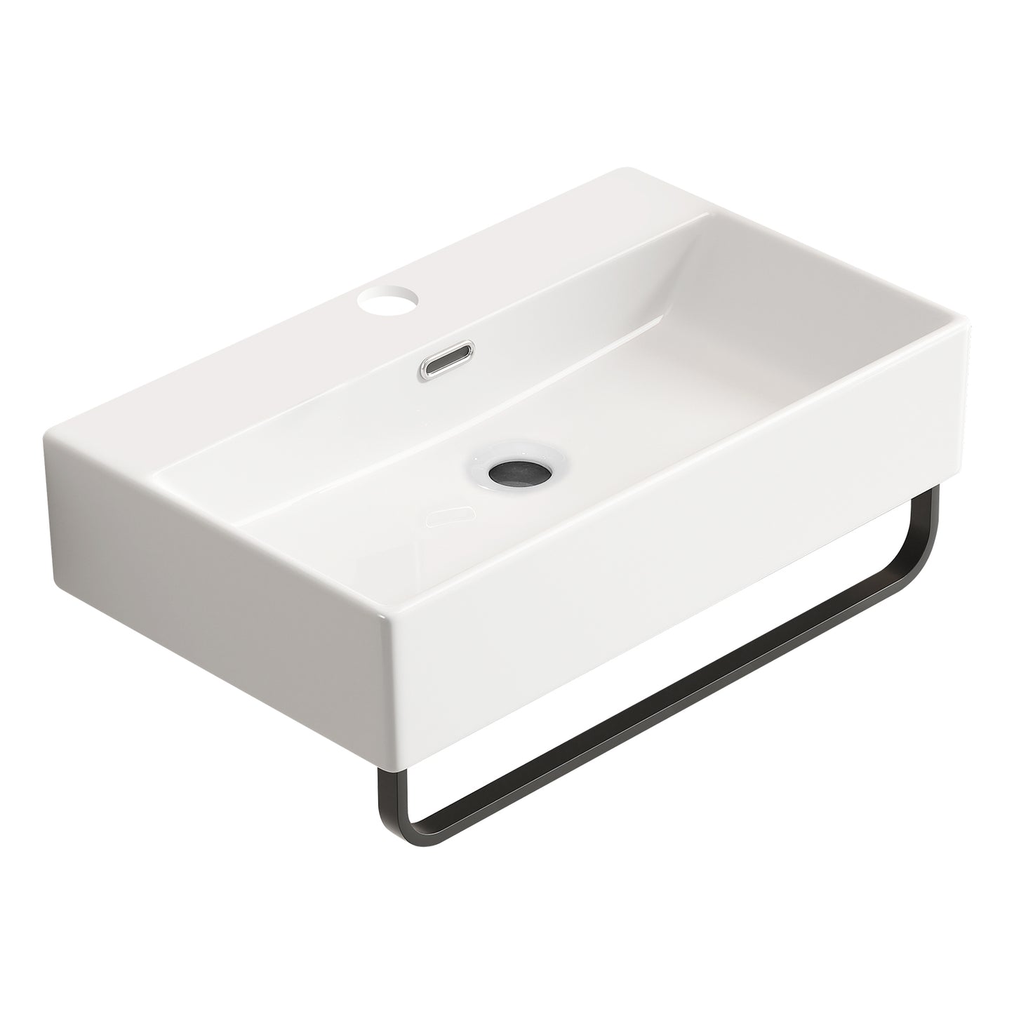 KPUY Wall-Mounted Bathroom Sink with Towel Bar | White Ceramic Floating Vessel | Available in 20" & 24"
