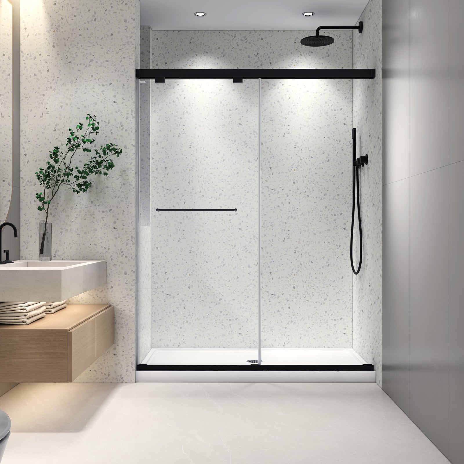 KPUY 76" H Frameless Double Sliding Shower Door | Soft Close | Matte Black (49"-60")