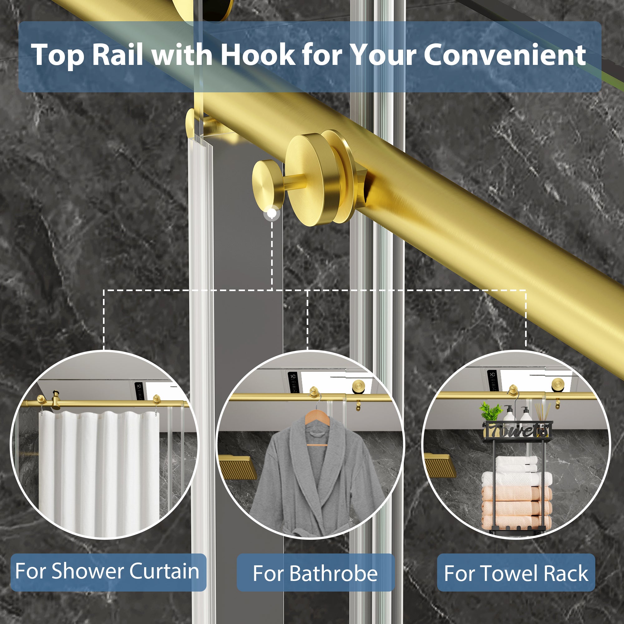 KPUY Frameless Stainless Steel Sliding Bathtub Door, 1/4" Tempered Glass, Brushed Gold – 49–54" & 55–60" W x 60" H
