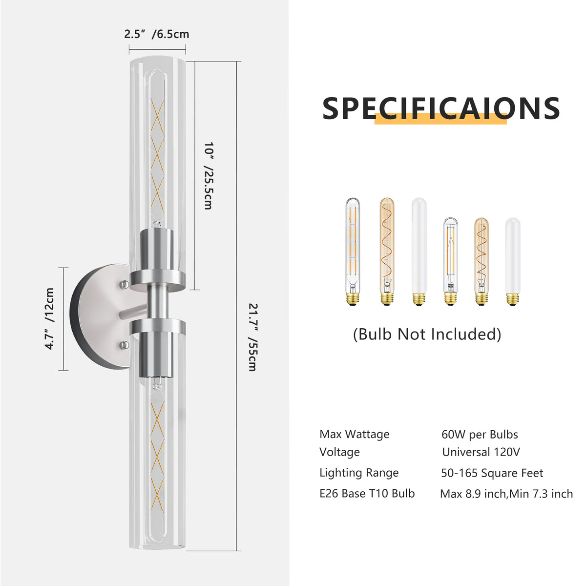 Wall Sconces Set of Two, Hardwired Brushed Nickel Bathroom Sconces Wall Lighting with Clear Glass, Modern Sconces Wall Decor Set of 2 Wall Light fixtures for Mirror Hallway (Bulbs Not Included)