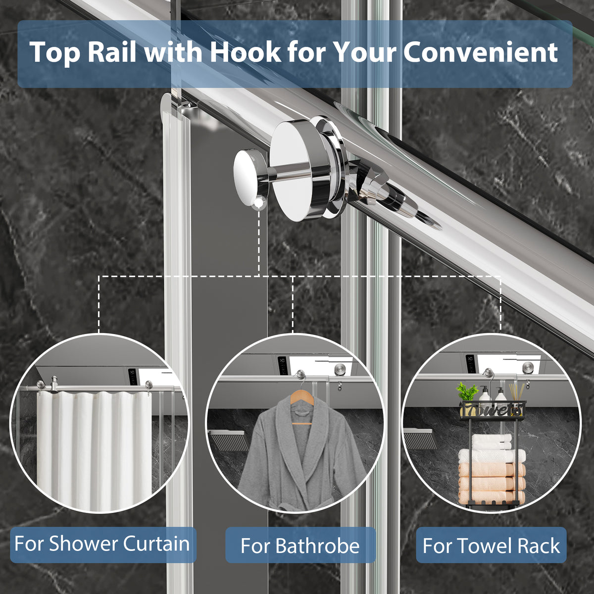 KPUY Frameless Sliding Shower Door, 1/4" Tempered Glass, Chrome – 76" H