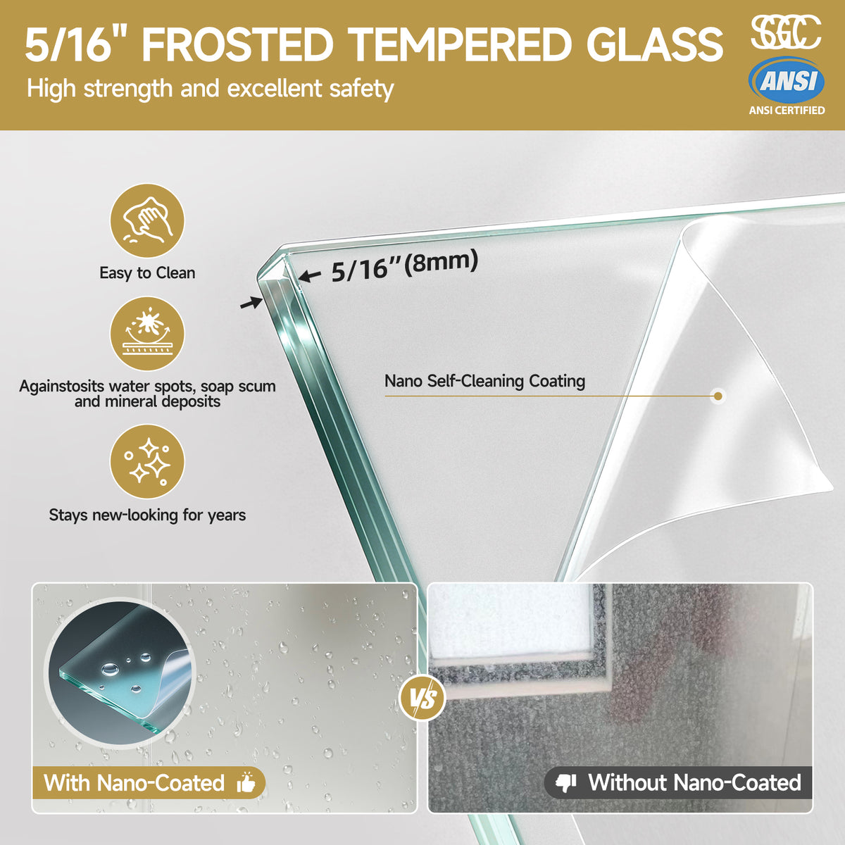 56"-60" W x 75" H Frameless Sliding Shower Door, Matte Black Shower Screen, 5/16" (8mm) Frosted Ultra-Clear Nano-Coated Tempered Glass