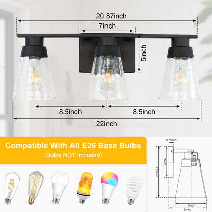 Bathroom Vanity Light Fixtures, 3 Light Modern Gold Vanity Lighting Fixtures, Bathroom Above Mirror Lighting Fixtures, Bathroom Wall Sconce with Clear Glass for Bathroom, Hallway, Bedroom with E26 Socket