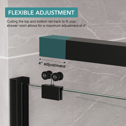 KPUY S0102 Glass Shower Door, 56-60" W x 76" H Semi-Frameless Shower Door, Double Sliding Shower Door with 1/4" (6mm) Thick Tempered Clear Glass, Shower Glass Door with Explosion-Proof Film in Matte Black