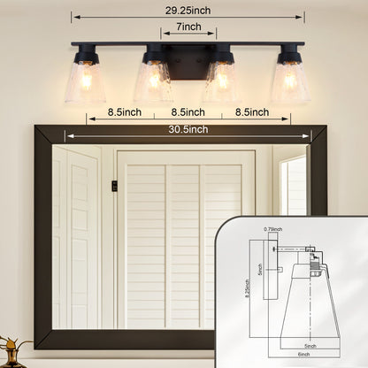 Modern Gold Vanity Lighting Fixture, 4 Light Over Mirror, Wall Lamp with Clear Glass for Bathroom, Hallway, Bedroom with E26 Socket