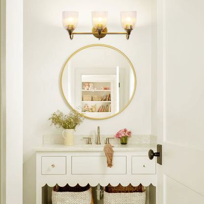 Bathroom Vanity Light Fixture, 3 Light Modern Gold Vanity Lighting fixtures, Bathroom Lighting Fixtures Over Mirror, Bathroom Wall Lamp with Clear Glass for Bathroom, Hallway, Bedroom with E26 Socket