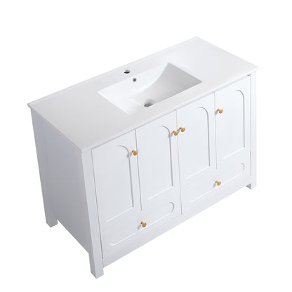 48" White Bathroom Vanity with Ceramic Sink Combo, Abundant Storage Cabinet -4 Soft close doors and 2 drawers