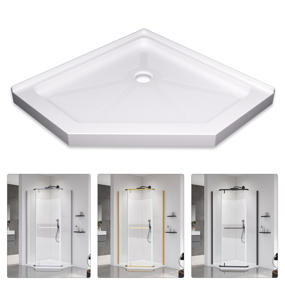 36x36x3.55 INCH Neo-Angle Shower Base For Bathroom Shower Door --White