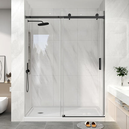KPUY S9711B Frameless Sliding Shower Door, Matte Black | 43"-60" W x 76" H
