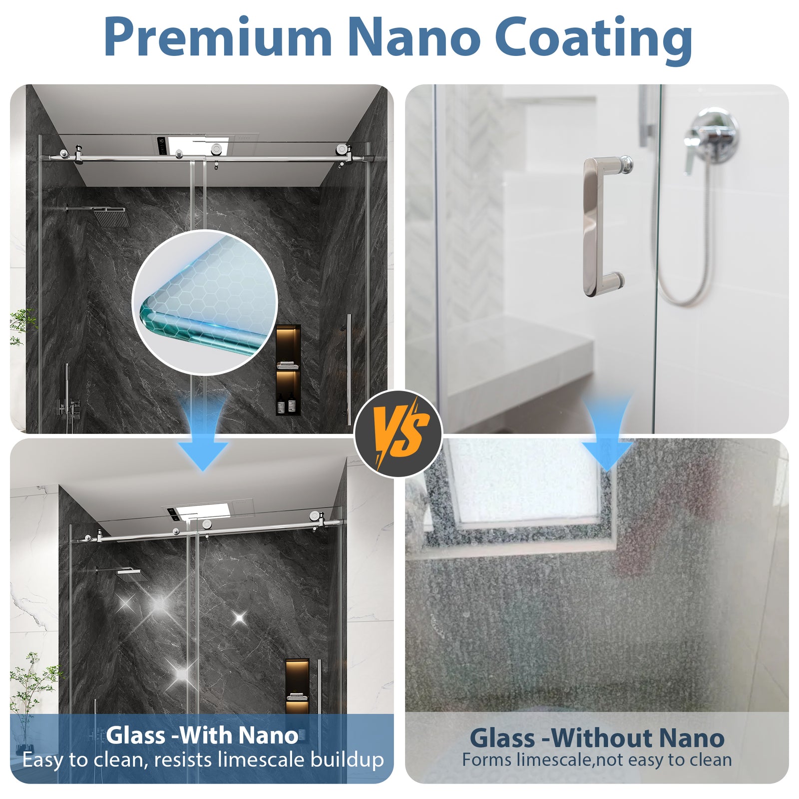 KPUY Frameless Sliding Shower Door, 1/4" Tempered Glass, Chrome – 76" H