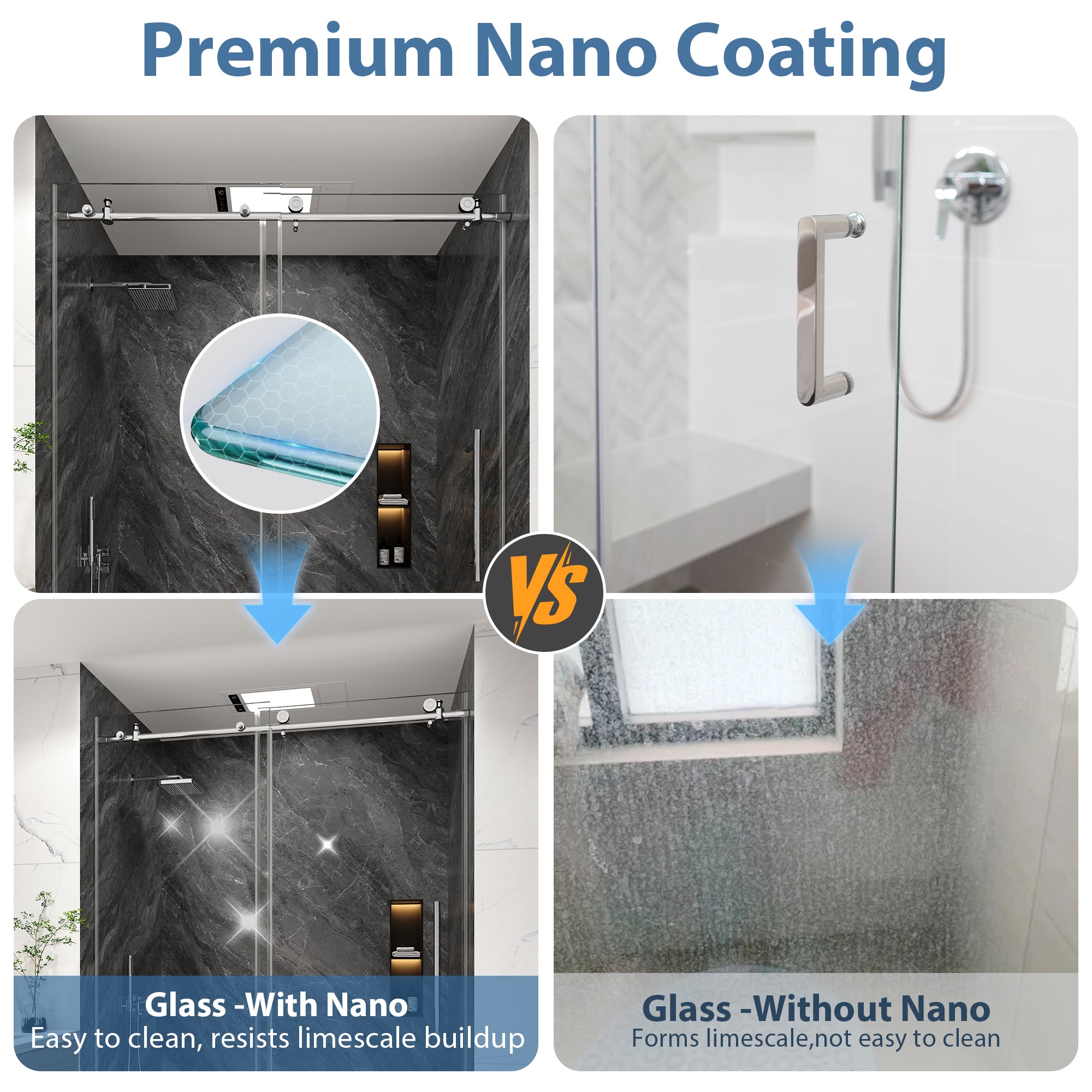 KPUY Frameless Sliding Shower Door, 1/4" Tempered Glass, Chrome – 76" H