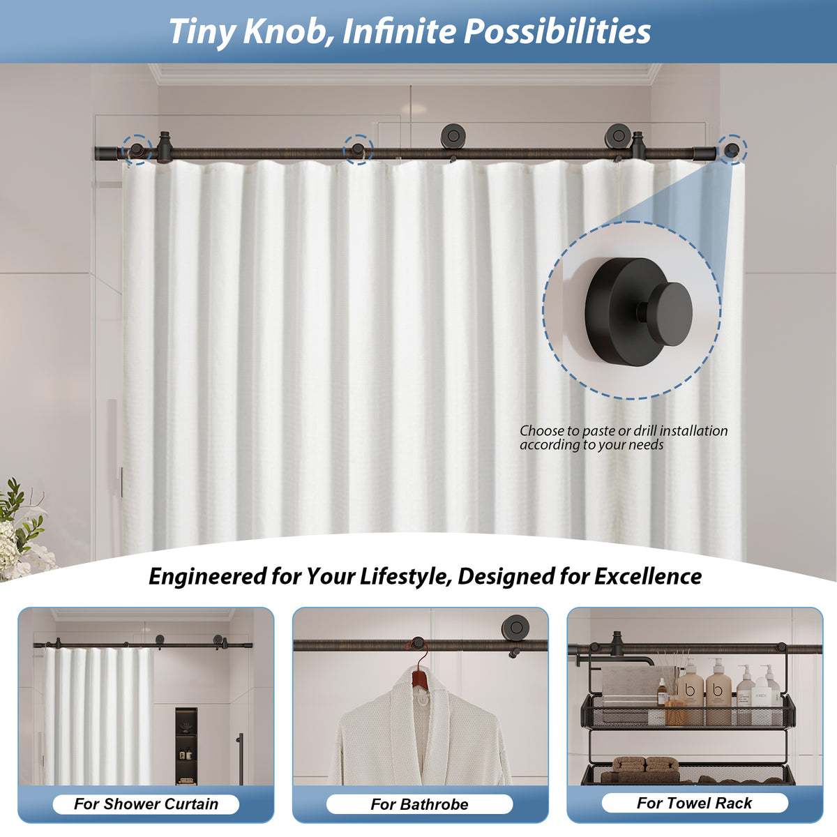 KPUY Frameless Sliding Shower Door, 1/4" Tempered Glass, Oil Rubbed Bronze – 76" H
