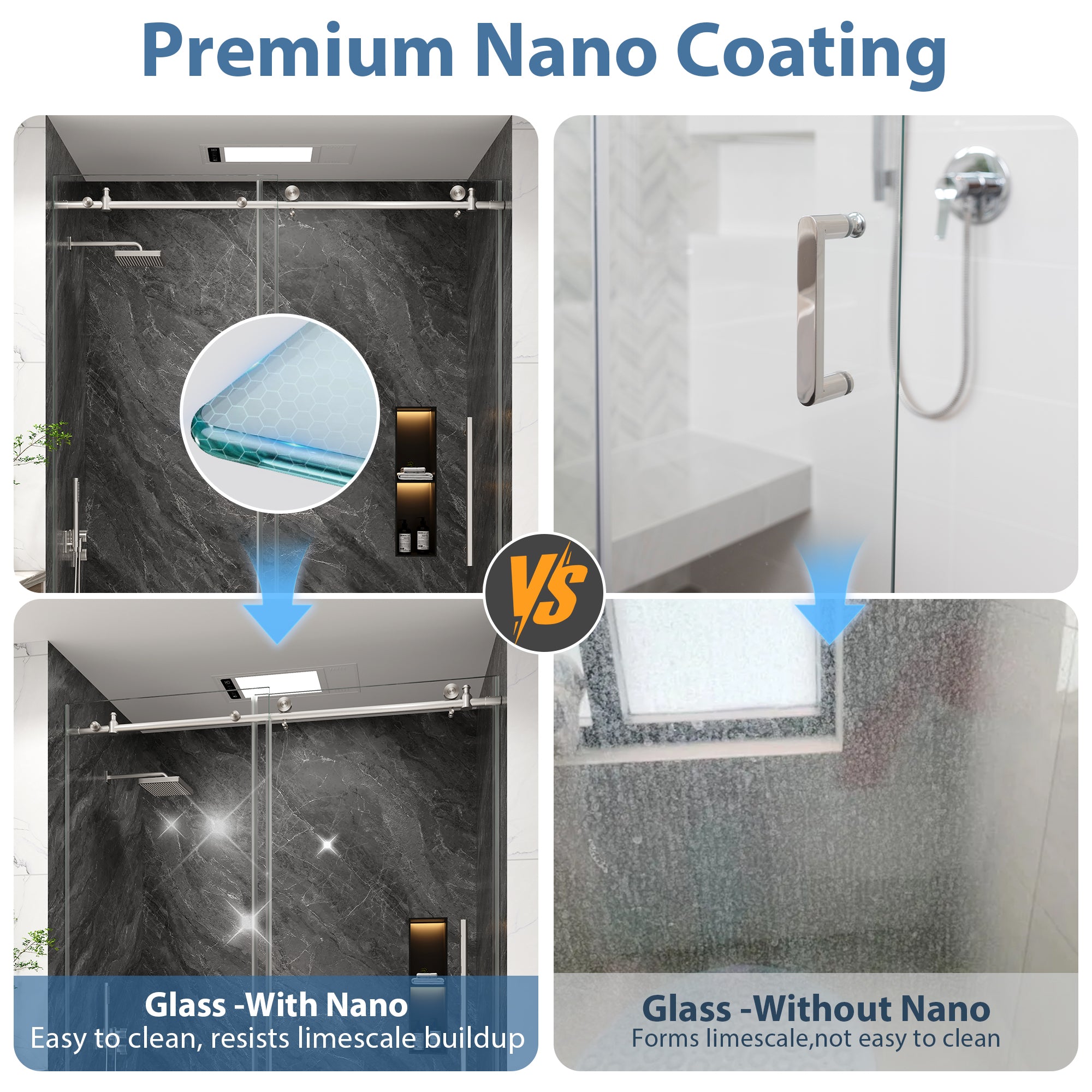 KPUY Frameless Sliding Shower Door, 1/4" Tempered Glass, Brushed Nickel – 76" H