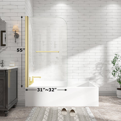 KPUY 32" x 55" Frameless Bathtub Screen | 180° Pivot Shower Door | Reversible