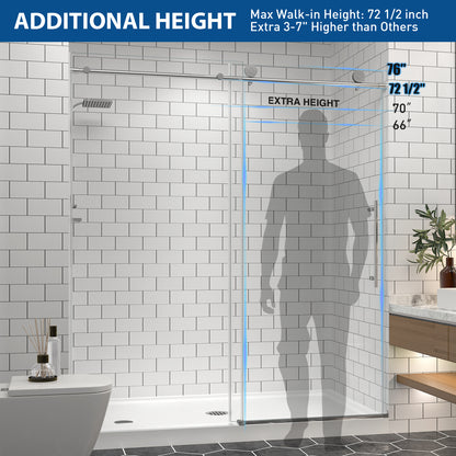 KPUY 2517 Black/Silver/Gold Frameless Shower Door, Sliding Glass Shower Door, 5/16" (8mm) Thick Tempered Clear Glass with Explosion-Proof Film Nano Coating, Stainless Steel Hardware
