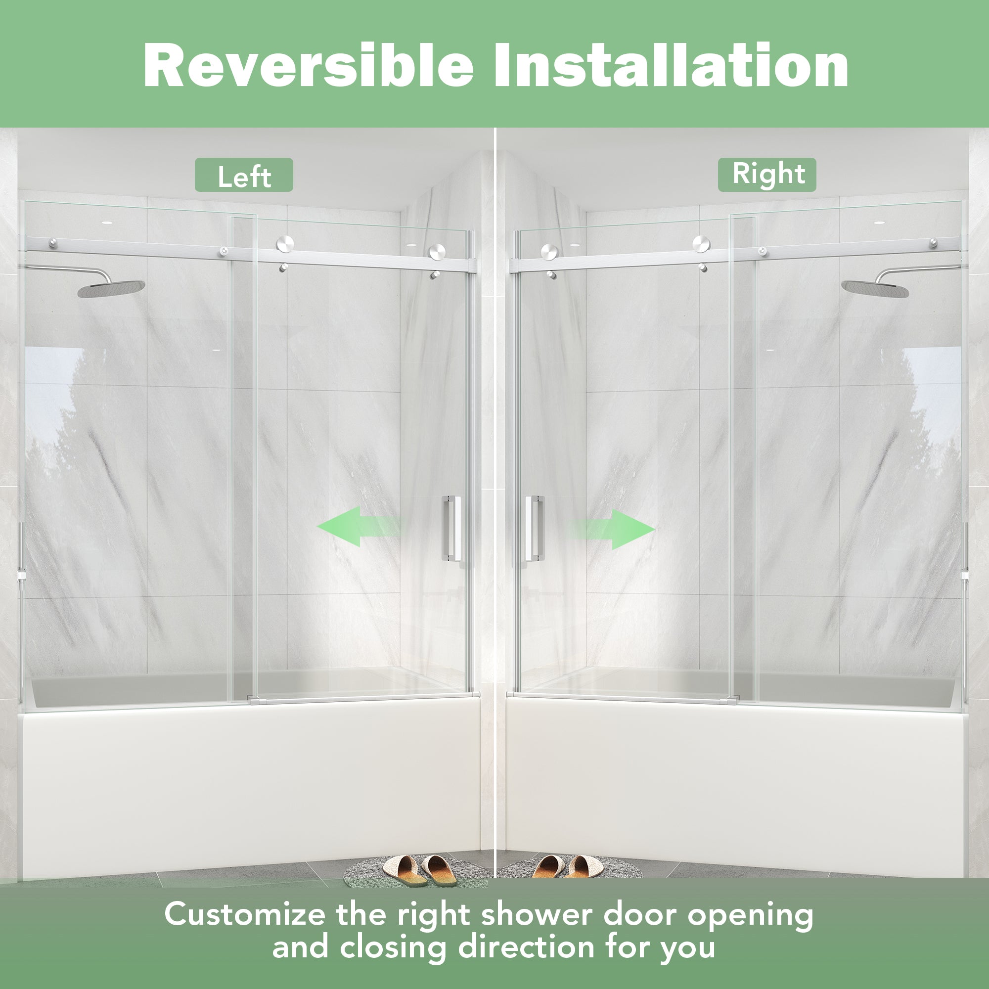 KPUY Frameless Sliding Bathtub Door, 60" H, 1/4" Tempered Glass, Brushed Nickel