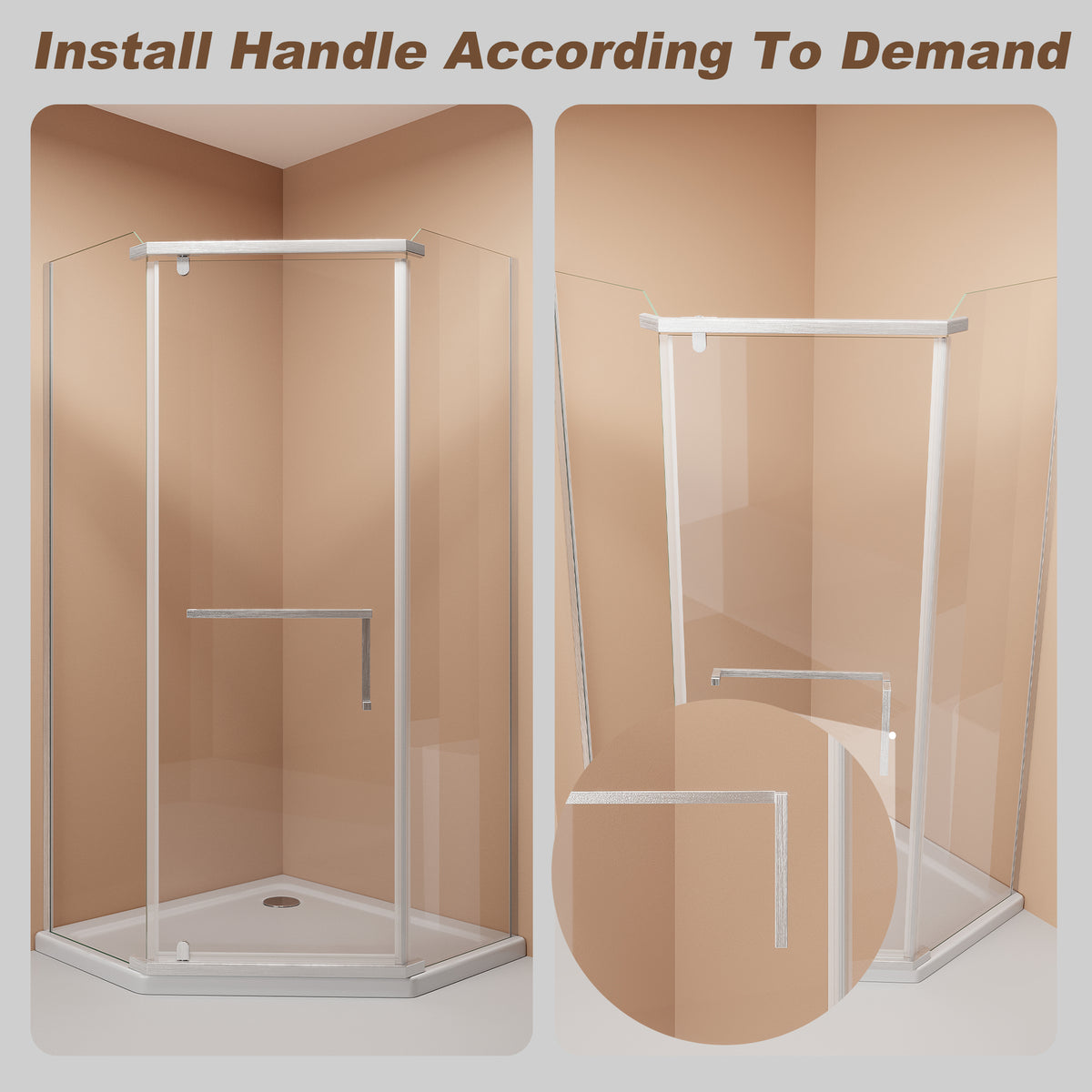 36“Wx72"H Pivot shower door, with 1/4" (6MM) tempered glass, Frameless Neo-Angle Pivot Shower Enclosure in for Bathroom Shower Door Chrome(NO INCLUDED Neo-Angle Shower Base )