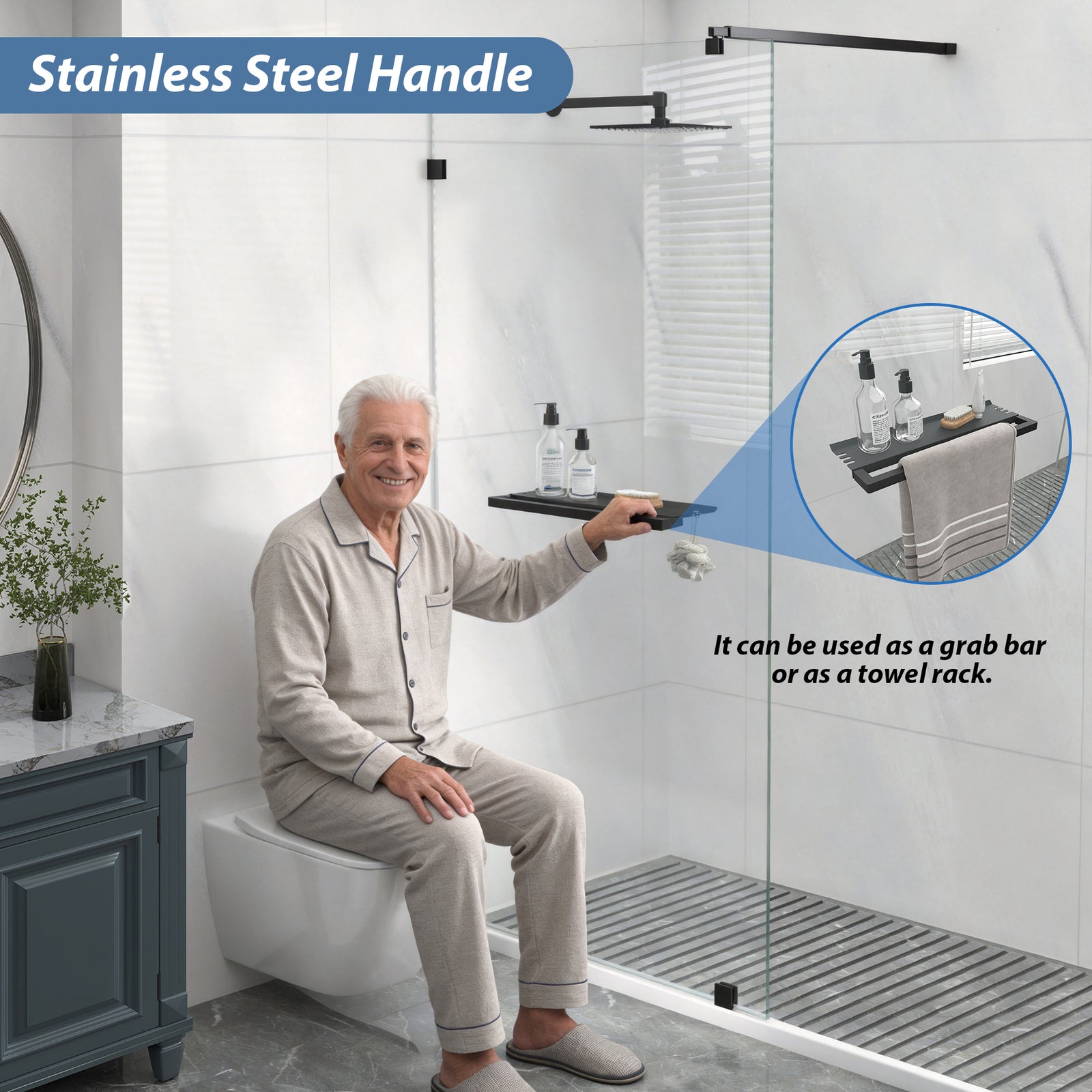 Matte Black Fixed Glass Shower Panel, 36 in. W x 76 in. H, Frameless Shower Screen, Model S97A