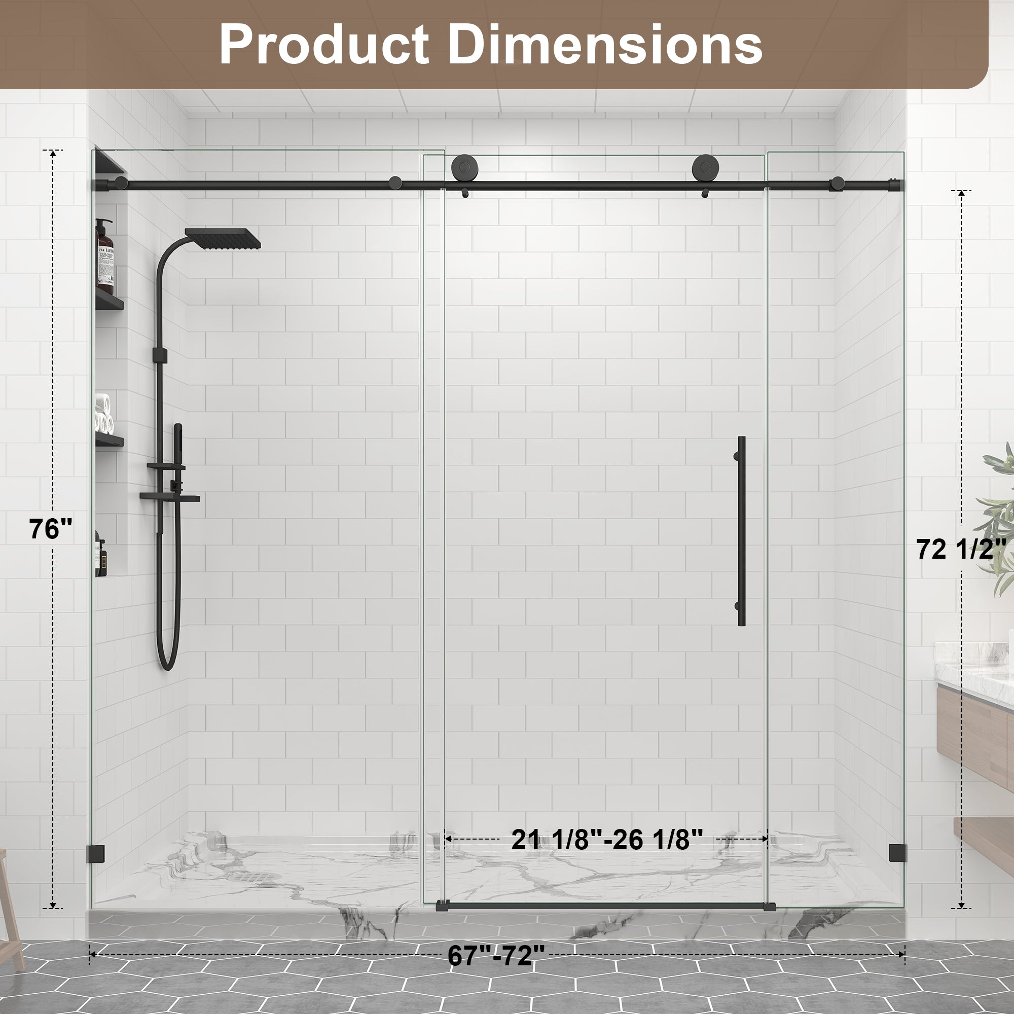 67-72 in. W x 76 in. H Frameless Sliding Shower Door, 5/16 in. Clear Glass