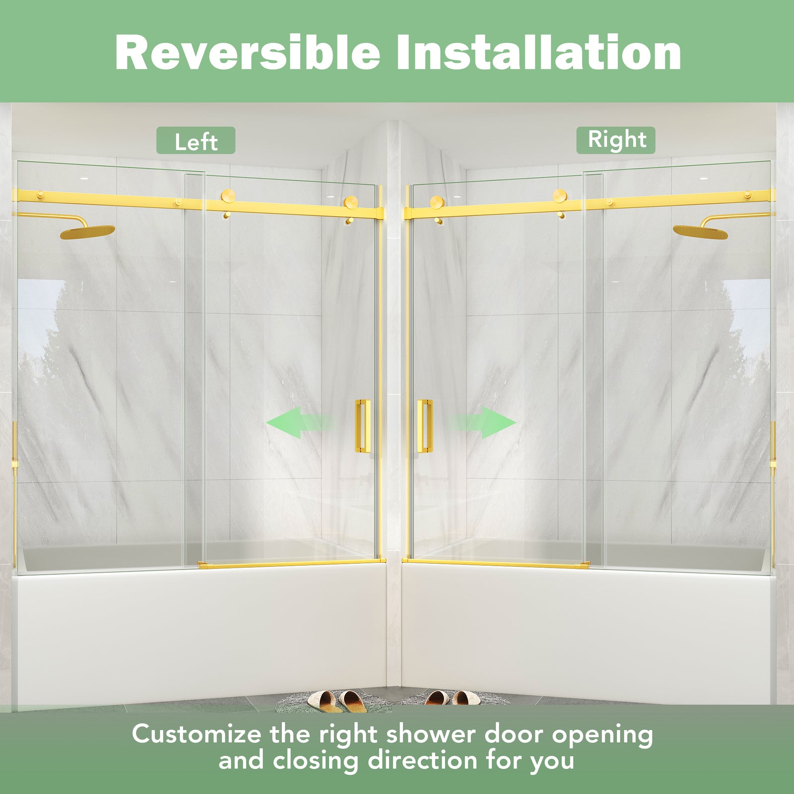KPUY Frameless Sliding Bathtub Door, 60" H, 1/4" Tempered Glass, Brushed Gold