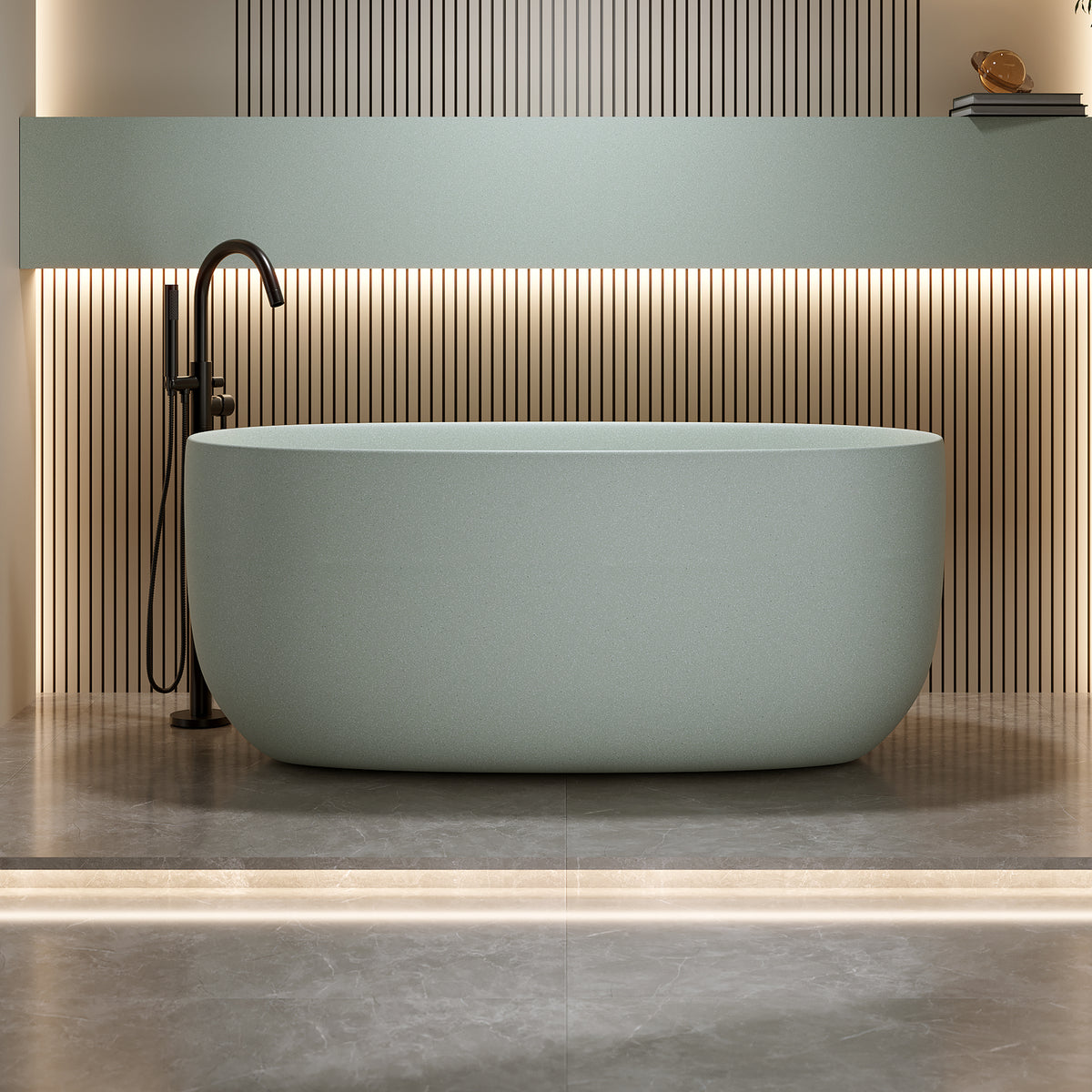Freestanding Bathtub Resin Stone Soaking Bathtub Solid Surface Modern Tubs with Overflow and Pop-up Drain