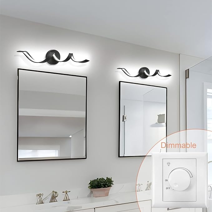Modern LED Bathroom Vanity Lights, 24inch Black Bathroom Lighting Fixture Over Mirror 15W Spiral Design LED Wall Light Fixtures--Black