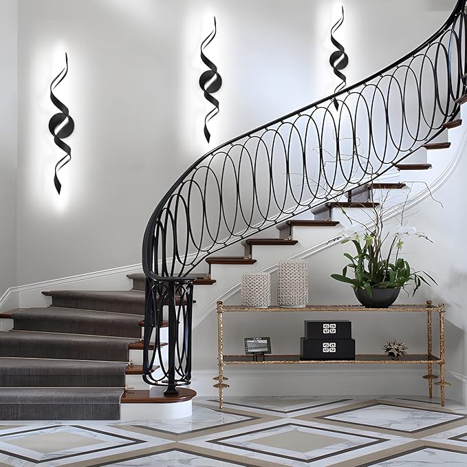 Modern LED Bathroom Vanity Lights, 24inch Black Bathroom Lighting Fixture Over Mirror 15W Spiral Design LED Wall Light Fixtures--Black