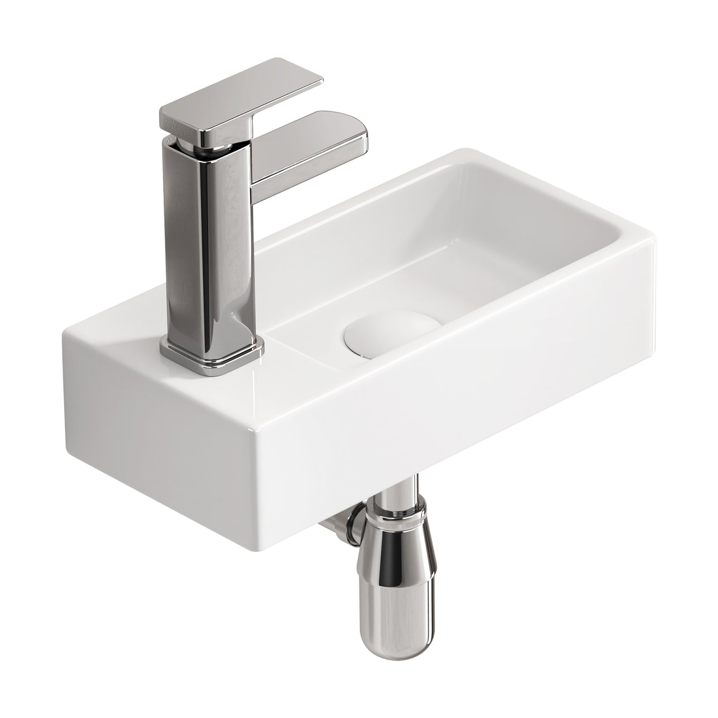 KPUY 14.5" Wall-Mounted Small Bathroom Sink Set | Porcelain Basin + Faucet & Drain | Space-Saving Design