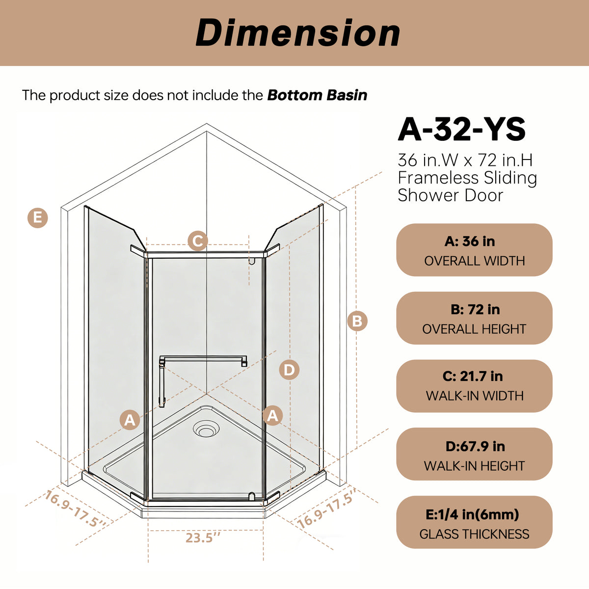 36x36x72" Pivot shower door, with 1/4" (6MM) tempered glass, Frameless Neo-Angle Pivot Shower Enclosure in for Bathroom Shower Door Chrome(NO INCLUDED Neo-Angle Shower Base )