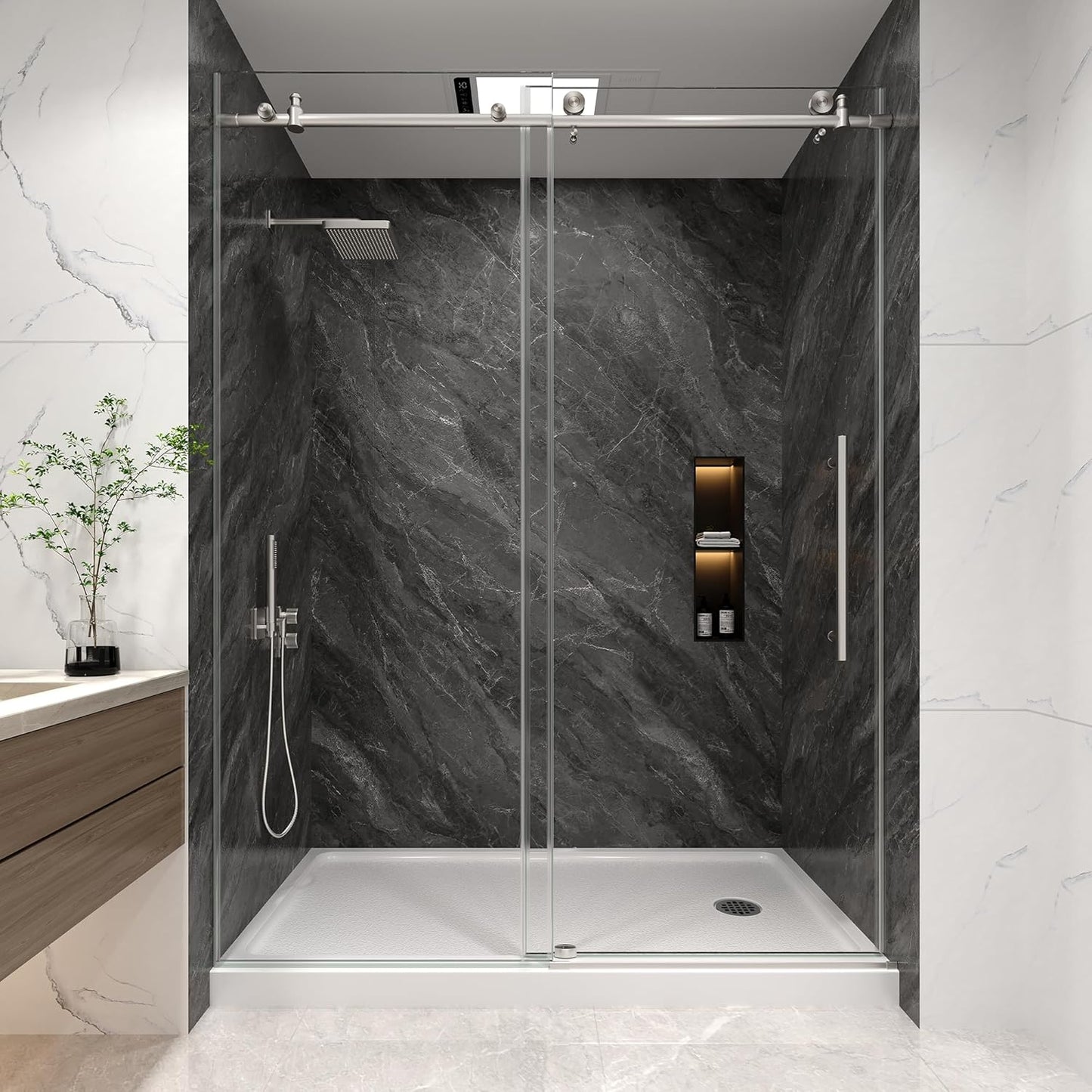 KPUY S9811B Stainless Steel Frameless Sliding Shower Door | 43"-60" W x 76" H | Multiple Finishes