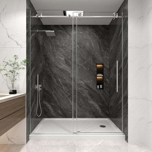 KPUY S9811B Stainless Steel Frameless Sliding Shower Door | 43"-60" W x 76" H | Multiple Finishes